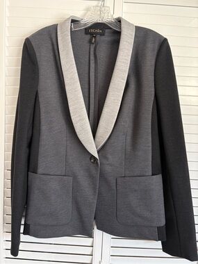 Escada Black Grey Wool One Button Blazer Sz 42 10-12 US L